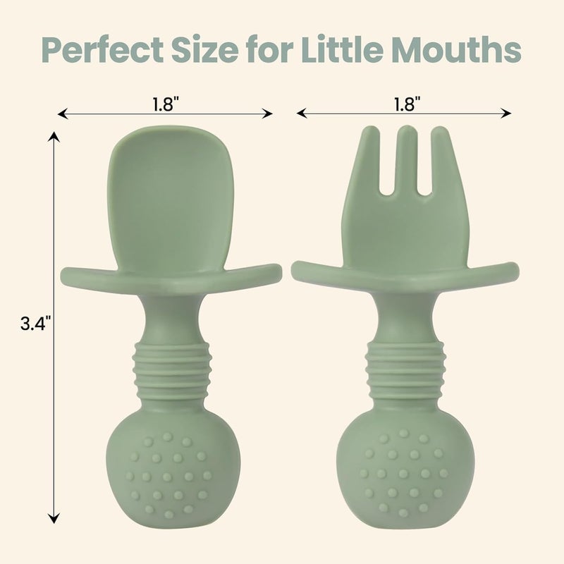 Eascrozn 2 Pack Baby Plates with Suction, 2 Pack Silicone Forks and Spoons Set, Baby Led Weaning Supplies, BPA Free, Toddler Utensils for Feeding Essentials - Image 3